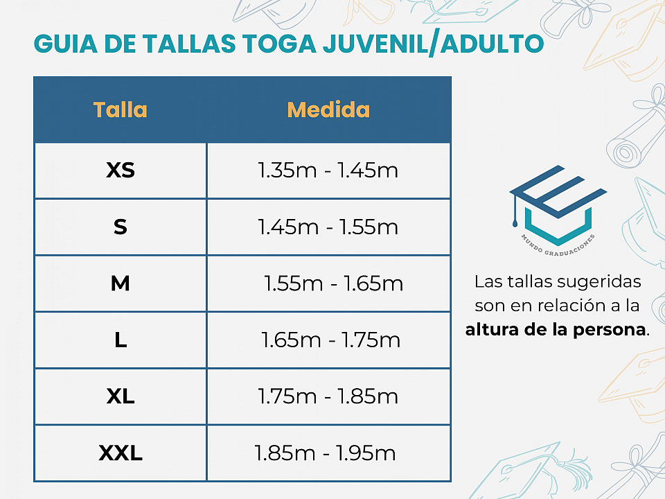 Tabla de tallas Togas de Graduación